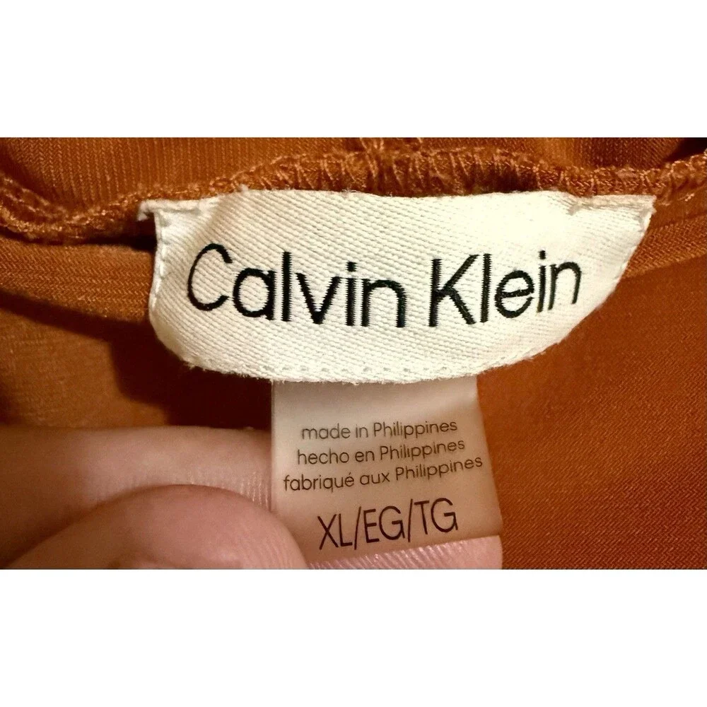 Calvin Klein Women's Size XL Burt Orange Sleeveless Blouse Pleated at Neckline - Picture 5 of 7
